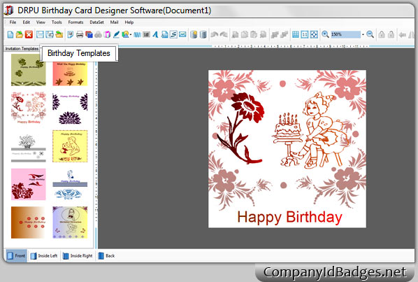 Screenshots of birthday cards designer software to make birthday cards